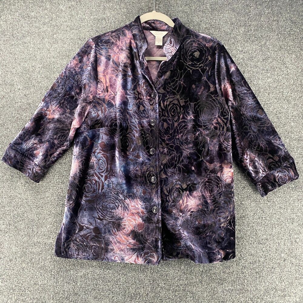 Cj Banks Top Womens 1X Purple Velvet Burnout Floral Dark Fairy Grunge Whimsigoth